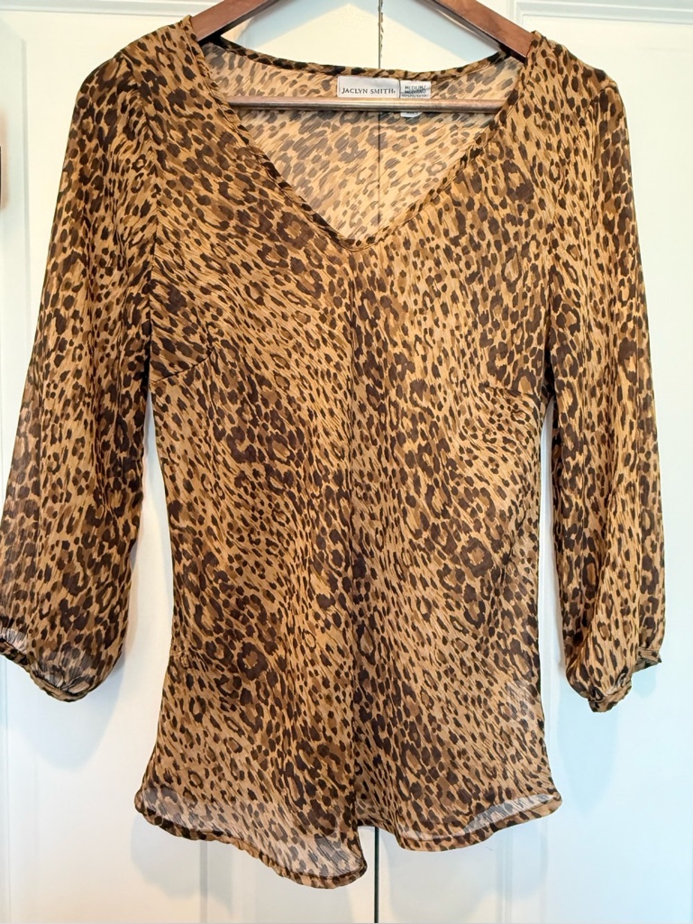Jaclyn Smith sheer Leopard Print V-Neck Blouse